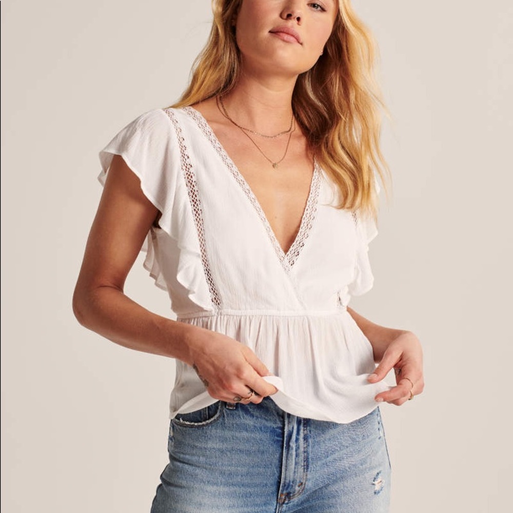 Brand New Abercrombie Ruffle V Neck Top